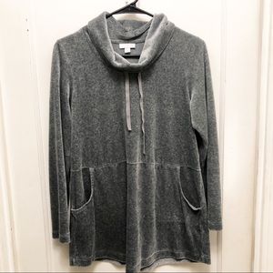 Pure Jill Gray Velour Velvet Tie Cowl-Neck Tunic W/Pockets